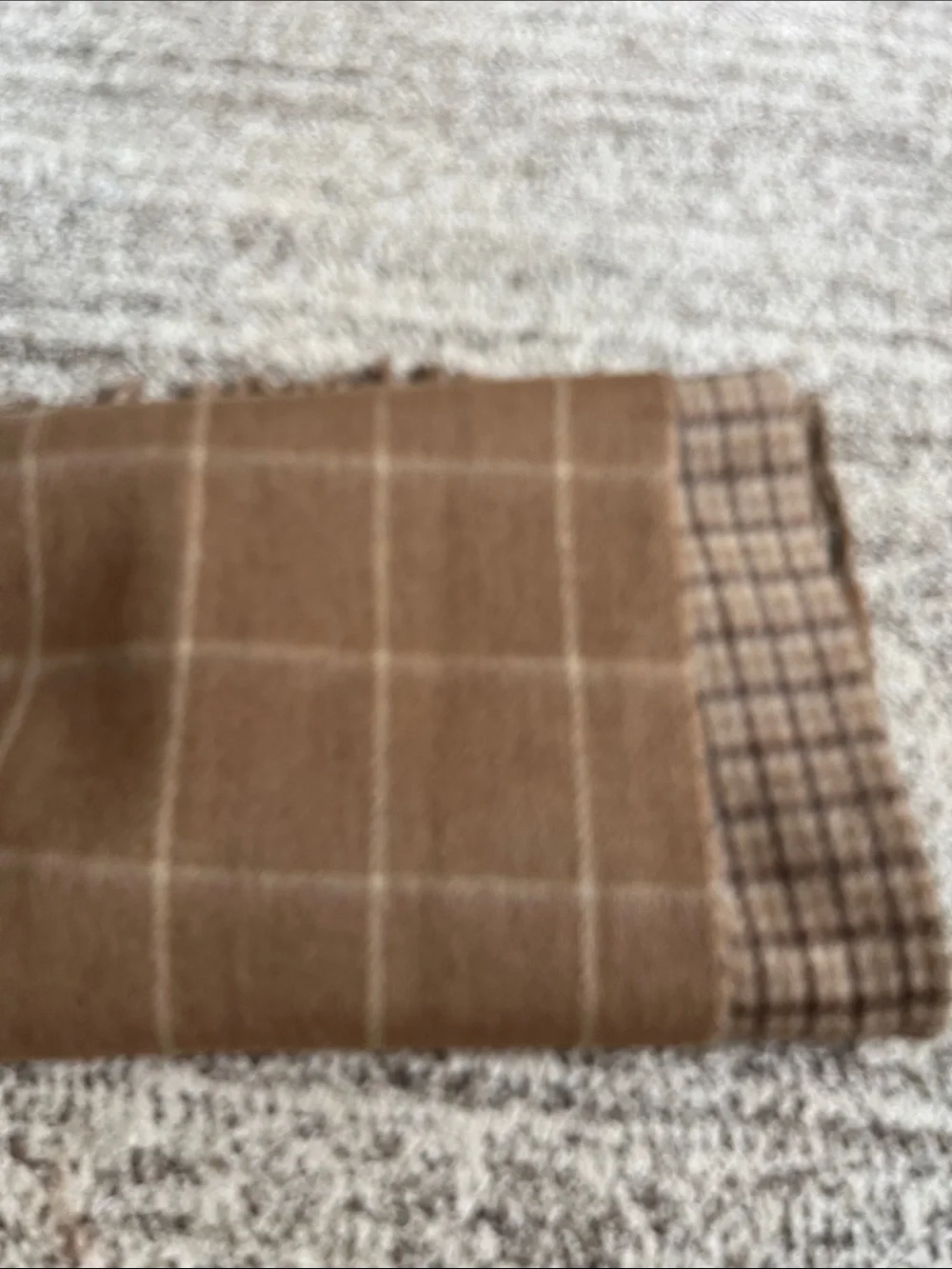 Polo by Ralph Lauren Tan and Brown Plaid Wool Scarf with Fringe